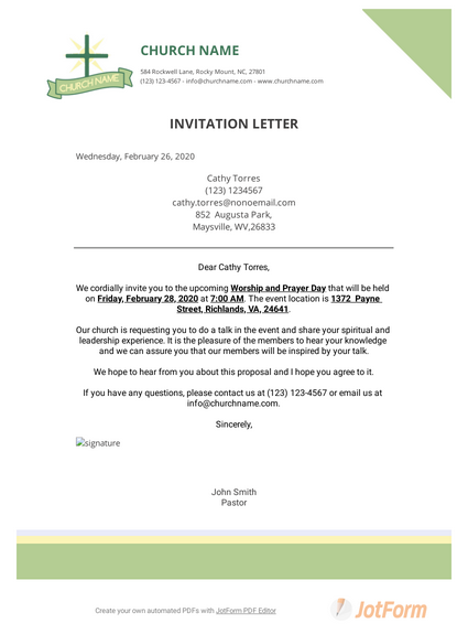 Invitation letter to church service - CHURCHGISTS.COM