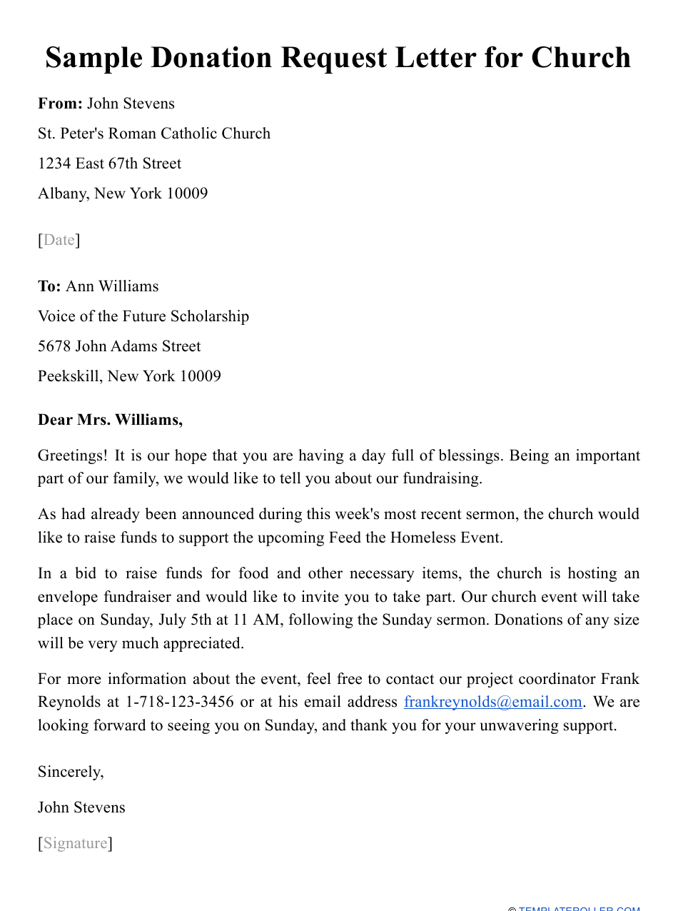 Sample Letter Asking For Food Donations For Church